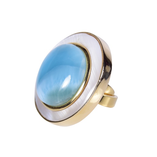 [30735] MEDIUM DORATO MOTHER PEARL AND LARIMAR LUZ RING