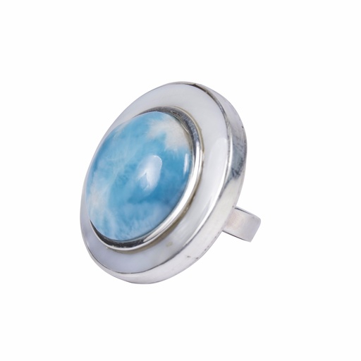 [30039] MEDIUM SILVER MOTHER PEARL AND LARIMAR LUZ RING
