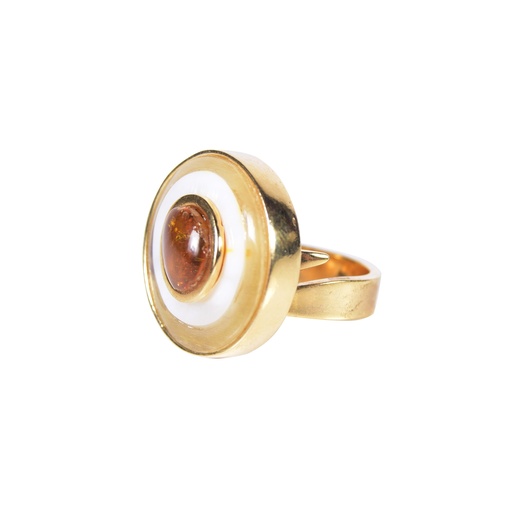 [30728] SMALL DORATO COW HORN, MOTHER PEARL AND AMBER LUZ RING