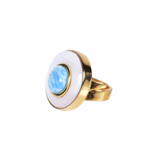 [30665] SMALL DORATO MOTHER PEARL AND LARIMAR LUZ RING