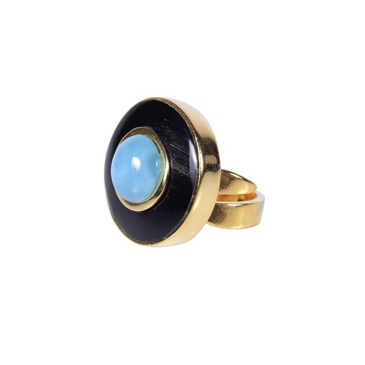 [30737] SMALL DORATO COW HORN AND LARIMAR LUZ RING