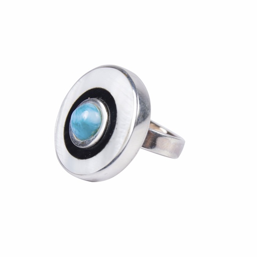 [30034] SMALL SILVER MOTHER PEARL, COW HORN AND LARIMAR LUZ RING