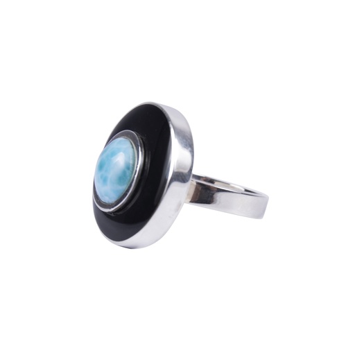 [30042] SMALL SILVER COW HORN AND LARIMAR LUZ RING