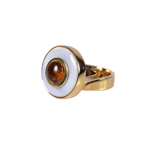 [30663] MINI DORATO MOTHER PEARL AND AMBER LUZ RING