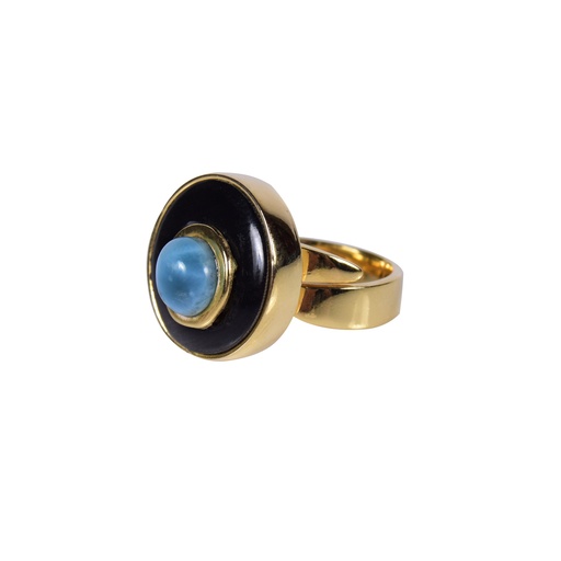 [30657] MINI DORATO COW HORN AND LARIMAR LUZ RING