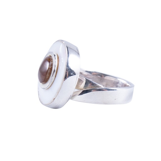 [30027] MINI SILVER MOTHER PEARL AND AMBER LUZ RING