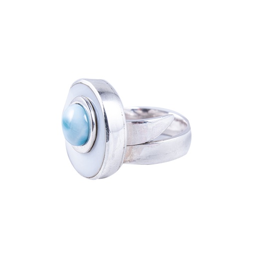 [30037] MINI SILVER MOTHER PEARL AND LARIMAR LUZ RING