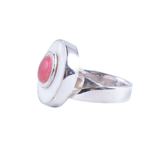 [31914] MINI SILVER MOTHER PEARL AND PINK SEA SHEL LUZ RING