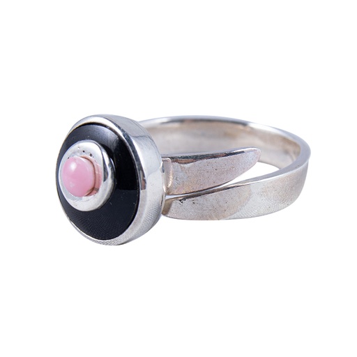 [32189] BABY SILVER COW HORN AND PNK SEA SHELL LUZ RING
