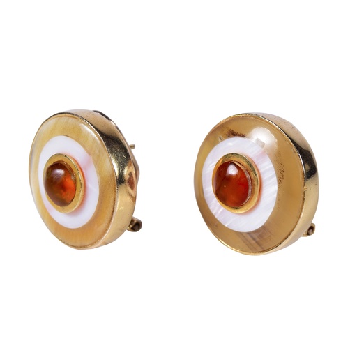 [30720] SMALL DORATO COW HORN, MOTHER PEARL AND AMBER LUZ EARRINGS