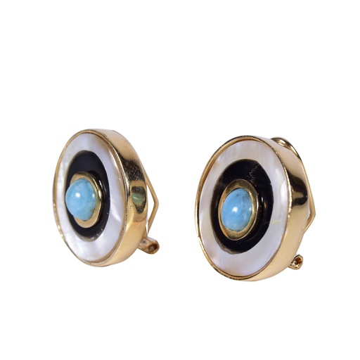 [30721] SMALL DORATO MOTHER PEARL, COW HORN AND LARIMAR LUZ EARRINGS