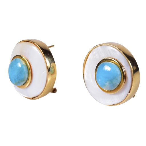 [30723] SMALL DORATO MOTHER PEARL AND LARIMAR LUZ EARRINGS