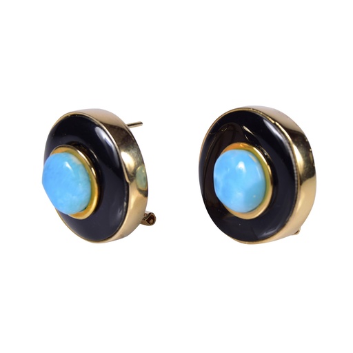 [30724] SMALL DORATO COW HORN AND LARIMAR LUZ EARRINGS