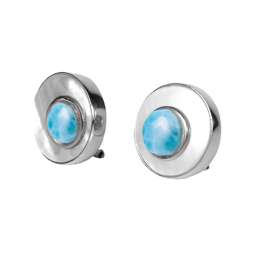 [31249] SMALL SILVER MOTHER PEARL AND LARIMAR LUZ EARRINGS