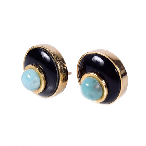 [30656] MINI DORATO COW HORN AND LARIMAR LUZ EARRINGS