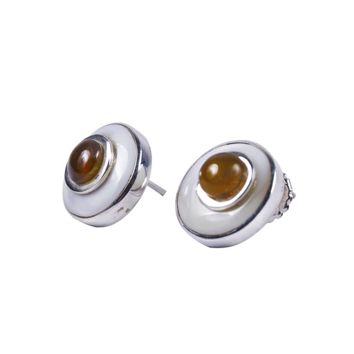 [30019] MINI SILVER MOTHER PEARL AND AMBER LUZ EARRINGS