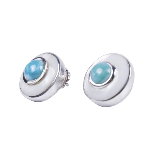[30023] MINI SILVER MOTHER PEARL AND LARIMAR LUZ EARRINGS
