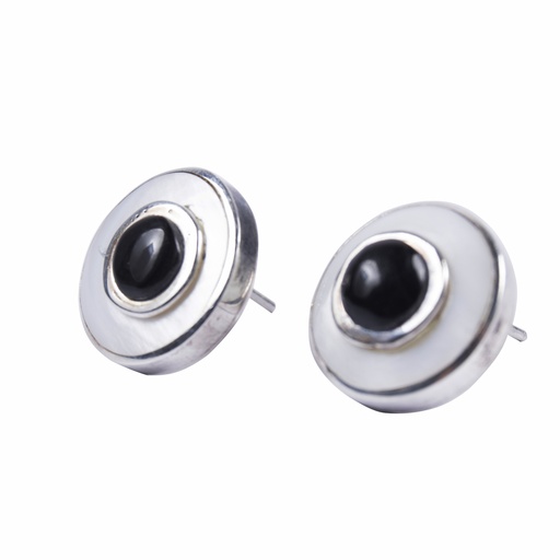 [32133] MINI SILVER MOTHER PEARL AND COW HORN LUZ EARRINGS
