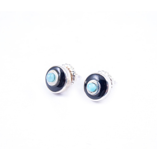 [32182] BABY SILVER COW HORN AND LARIMAR LUZ EARRINGS