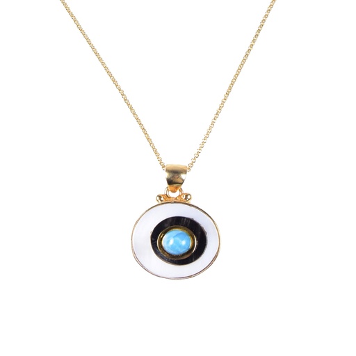 [30710] SMALL DORATO MOTHER PEARL, COW HORN AND LARIMAR LUZ NECKLACE