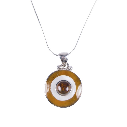 [30005] SMALL SILVER COW HORN, MOTHER PEARL AND AMBER LUZ NECKLACE