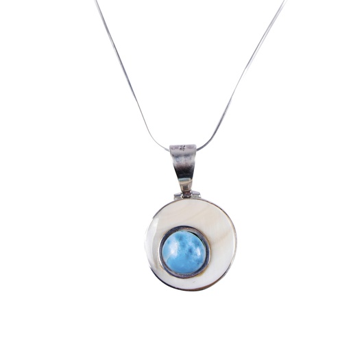 [30012] SMALL SILVER MOTHER PEARL AND LARIMAR LUZ NECKLACE