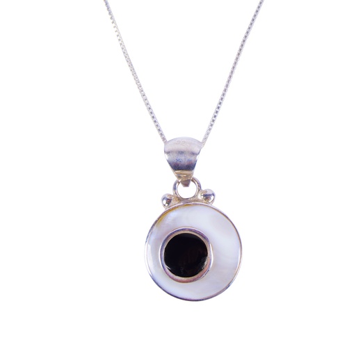 [31244] SMALL SILVER MOTHER PEARL AND COW HORN LUZ NECKLACE