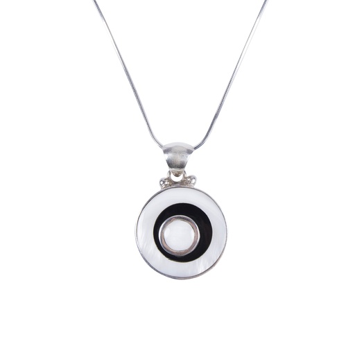 [31246] SMALL SILVER MOTHER PEARL AND COW HORN LUZ NECKLACE