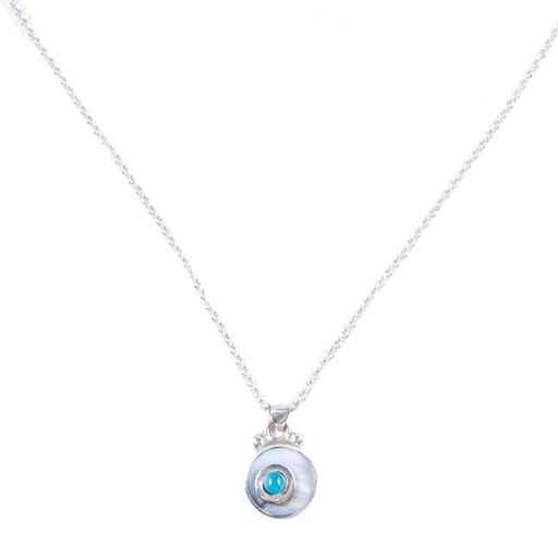 [32178] BABY SILVER MOTHER PEARL AND LARIMAR LUZ NECKLACE