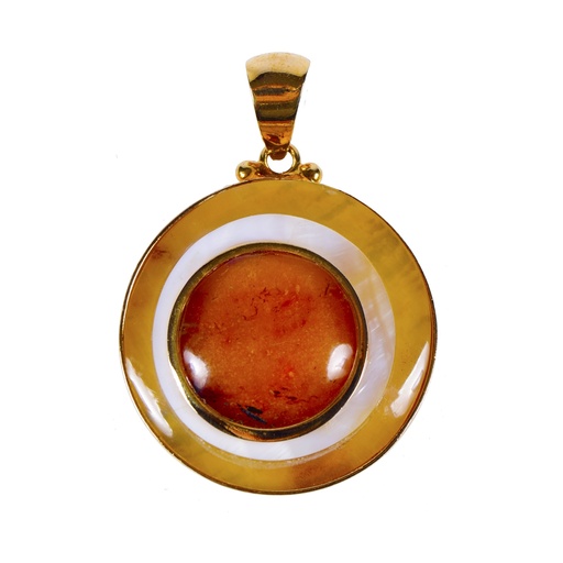 [30709] BIG DORATO COW HORN, MOTHER PEARL AND AMBER LUZ PENDANT