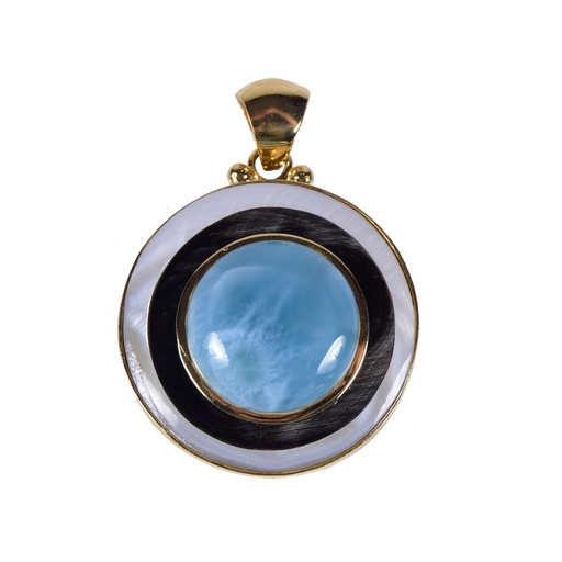 [30712] BIG DORATO MOTHER PEARL, COW HORN AND LARIMAR LUZ PENDANT