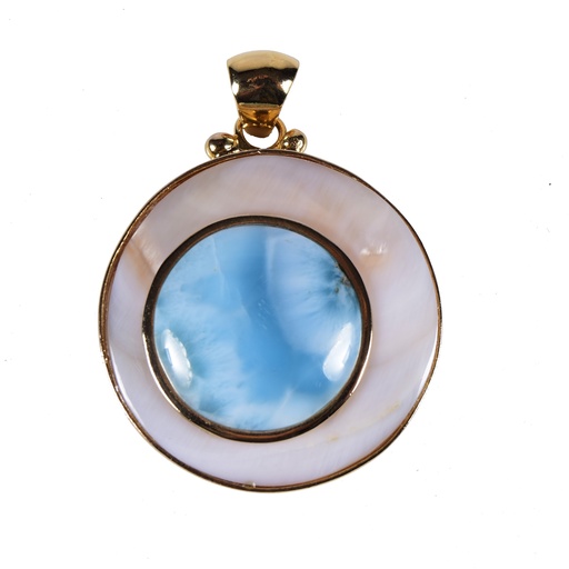 [30715] BIG DORATO MOTHER PEARL AND LARIMAR LUZ PENDANT