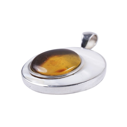 [30004] BIG SILVER MOTHER PEARL AND AMBER LUZ PENDANT
