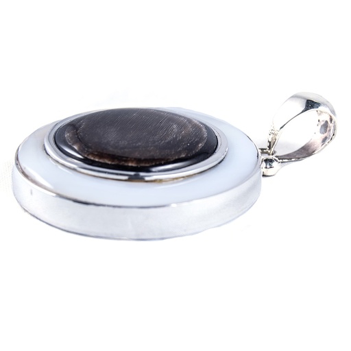 [31512] BIG SILVER MOTHER PEARL AND COW HORN LUZ PENDANT