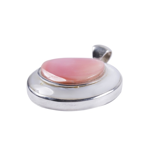 [31329] BIG SILVER MOTHER PEARL AND PINK SEA SHEL LUZ PENDANT