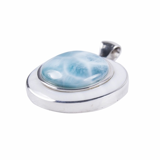 [30013] MEDIUM SILVER MOTHER PEARL AND LARIMAR LUZ PENDANT