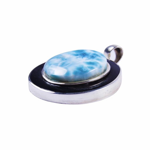 [30017] MEDIUM SILVER COW HORN AND LARIMAR LUZ PENDANT