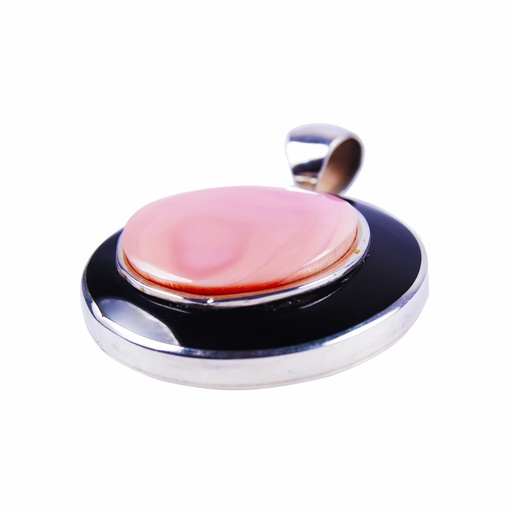 [31333] MEDIUM SILVER COW HORN AND PNK SEA SHELL LUZ PENDANT