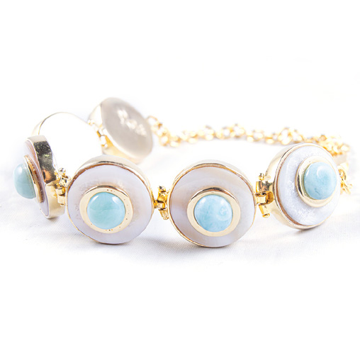 [30742] MINI DORATO MOTHER PEARL AND LARIMAR LUZ BRACELET