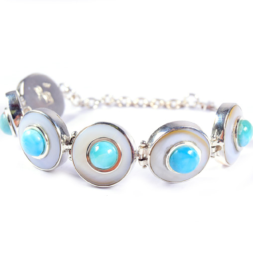 [30047] MINI SILVER MOTHER PEARL AND LARIMAR LUZ BRACELET
