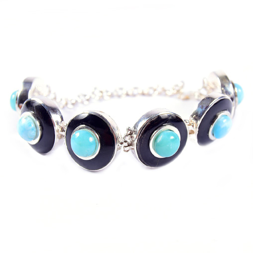 [30049] MINI SILVER COW HORN AND LARIMAR LUZ BRACELET