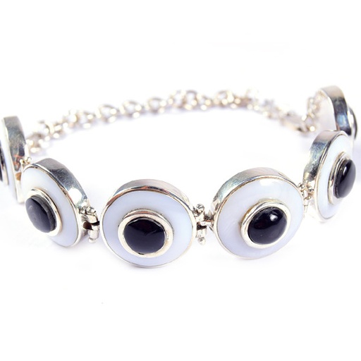 [32117] MINI SILVER MOTHER PEARL AND COW HORN LUZ BRACELET