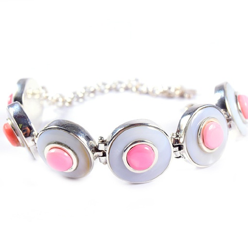 [32161] MINI SILVER MOTHER PEARL AND PINK SEA SHEL LUZ BRACELET