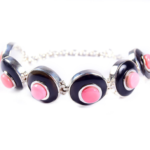 [32162] MINI SILVER COW HORN AND PNK SEA SHELL LUZ BRACELET