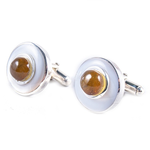 [32192] SILVER MOTHER PEARL AND AMBER CUFFLINK