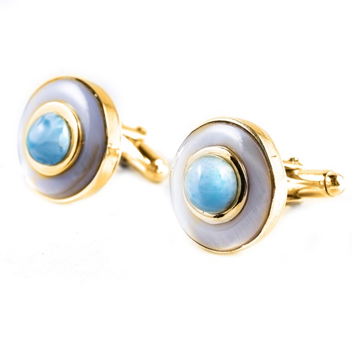 [30741] DORATO MOTHER PEARL AND LARIMAR CUFFLINK