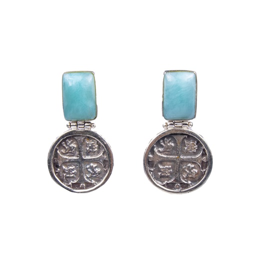 [30417] MONEDA SILVER LARIMAR SQUARE EARRINGS