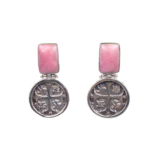 [35084] MONEDA SILVER PINK SEA SHELL SQUARE EARRINGS