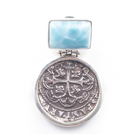 [30412] MONEDA SILVER LARIMAR SQUARE PENDANT