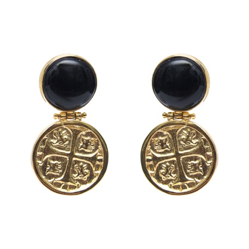 [35037] MONEDA DORATO COW HORN ROUND EARRINGS